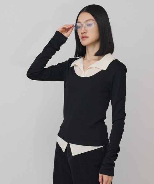 leimn(レイムン)の「ツートーンレイヤートップス(Tシャツ/カットソー・レディース・ブラック・FREE)」の2枚目の写真