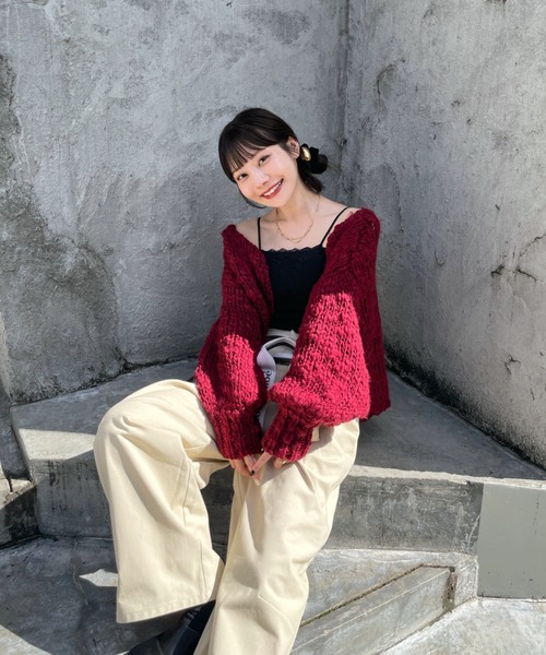 hinari(ヒナリ)の「手編み風スラブニットカーデ(カーディガン/ボレロ・レディース・ベージュ/アイボリー/ボルドー・FREE)」の12枚目の写真