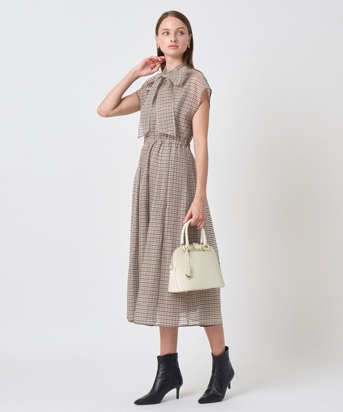 ANAYI（アナイ）の「チェックシルクオーガンジーフレア ワンピース（ワンピース・レディース・ブラック/ボルドー・36/38）」の9枚目の写真