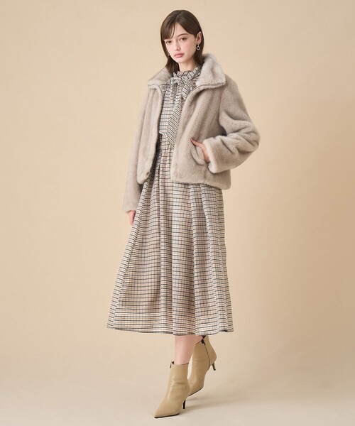 ANAYI（アナイ）の「チェックシルクオーガンジーフレア ワンピース（ワンピース・レディース・ブラック/ボルドー・36/38）」の15枚目の写真