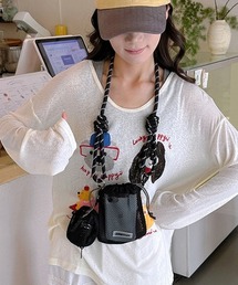 ロープショルダー メッシュ ミニポーチ付き 巾着 ミニバッグ ショルダーバッグ