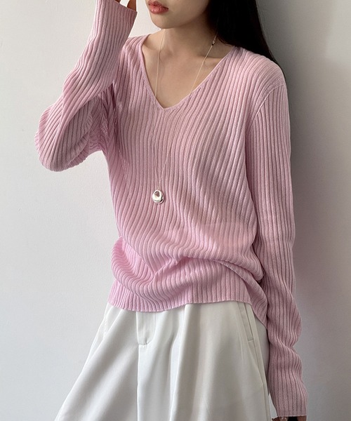 Girly Doll(ガーリードール)の「Vネックベルト付き長袖リブニット(ニット/セーター・レディース・グレー/オフホワイト/ピンク/ライトグリーン・FREE)」の22枚目の写真
