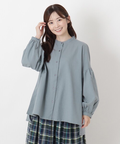 one'sterrace(ワンズテラス)の「綿麻 バンドカラー ボリューム袖ブラウス(シャツ/ブラウス・レディース・ブラック系8/ブラウン系8/ブルー系その他7・02)」の3枚目の写真