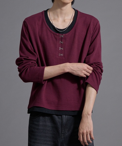 Loose/ルース(ルース)の「フックレイヤードサーマルヘンリーネックロンT(Tシャツ/カットソー・メンズ・ワイン/ブラック系/ブラック/ライトグレー/チャコールグレー・L/S/M)」の5枚目の写真