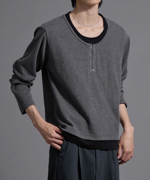 Loose/ルース(ルース)の「フックレイヤードサーマルヘンリーネックロンT(Tシャツ/カットソー・メンズ・ワイン/ブラック系/ブラック/ライトグレー/チャコールグレー・L/S/M)」の3枚目の写真