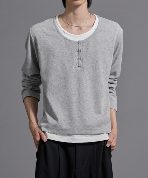 Loose/ルース(ルース)の「フックレイヤードサーマルヘンリーネックロンT(Tシャツ/カットソー・メンズ・ワイン/ブラック系/ブラック/ライトグレー/チャコールグレー・L/S/M)」の4枚目の写真