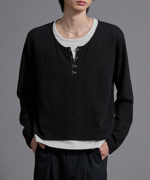Loose/ルース(ルース)の「フックレイヤードサーマルヘンリーネックロンT(Tシャツ/カットソー・メンズ・ワイン/ブラック系/ブラック/ライトグレー/チャコールグレー・L/S/M)」の6枚目の写真