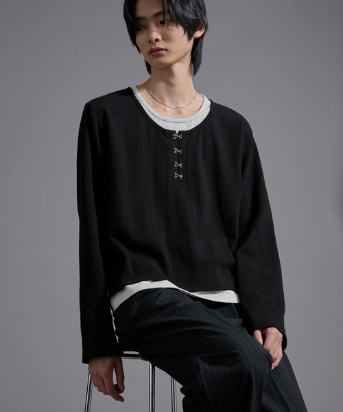 Loose/ルース(ルース)の「フックレイヤードサーマルヘンリーネックロンT(Tシャツ/カットソー・メンズ・ワイン/ブラック系/ブラック/ライトグレー/チャコールグレー・L/S/M)」の14枚目の写真