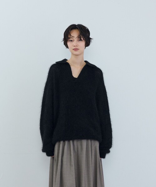 ADIEU TRISTESSE（アデュートリステス）の「《石上美津江さんコラボ》キッドモヘア片畦ポロニット（ニット/セーター・レディース・ブラウン/ピンク/ブラック・FREE）」の3枚目の写真