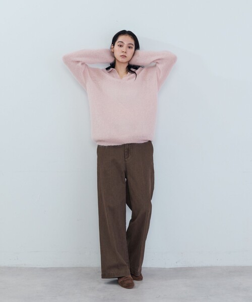 ADIEU TRISTESSE（アデュートリステス）の「《石上美津江さんコラボ》キッドモヘア片畦ポロニット（ニット/セーター・レディース・ブラウン/ピンク/ブラック・FREE）」の4枚目の写真