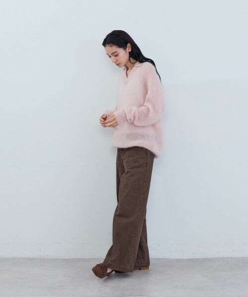 ADIEU TRISTESSE（アデュートリステス）の「《石上美津江さんコラボ》キッドモヘア片畦ポロニット（ニット/セーター・レディース・ブラウン/ピンク/ブラック・FREE）」の5枚目の写真