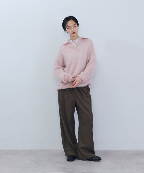 ADIEU TRISTESSE（アデュートリステス）の「《石上美津江さんコラボ》キッドモヘア片畦ポロニット（ニット/セーター・レディース・ブラウン/ピンク/ブラック・FREE）」の7枚目の写真