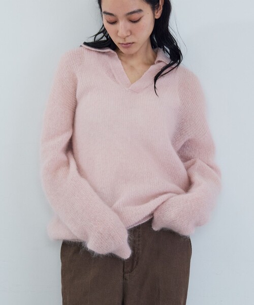 ADIEU TRISTESSE（アデュートリステス）の「《石上美津江さんコラボ》キッドモヘア片畦ポロニット（ニット/セーター・レディース・ブラウン/ピンク/ブラック・FREE）」の10枚目の写真