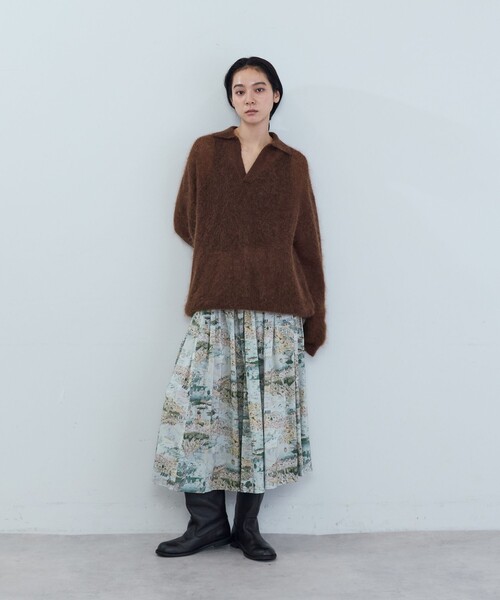 ADIEU TRISTESSE（アデュートリステス）の「《石上美津江さんコラボ》キッドモヘア片畦ポロニット（ニット/セーター・レディース・ブラウン/ピンク/ブラック・FREE）」の12枚目の写真