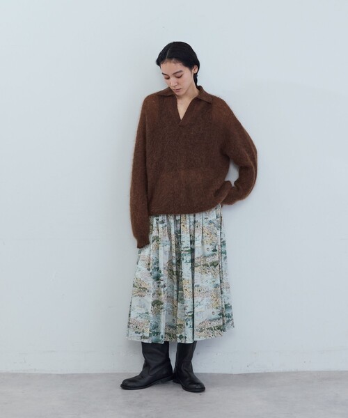 ADIEU TRISTESSE（アデュートリステス）の「《石上美津江さんコラボ》キッドモヘア片畦ポロニット（ニット/セーター・レディース・ブラウン/ピンク/ブラック・FREE）」の13枚目の写真