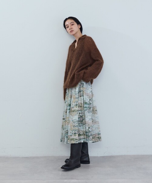 ADIEU TRISTESSE（アデュートリステス）の「《石上美津江さんコラボ》キッドモヘア片畦ポロニット（ニット/セーター・レディース・ブラウン/ピンク/ブラック・FREE）」の14枚目の写真