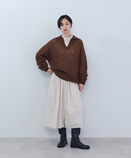 ADIEU TRISTESSE（アデュートリステス）の「《石上美津江さんコラボ》キッドモヘア片畦ポロニット（ニット/セーター・レディース・ブラウン/ピンク/ブラック・FREE）」の16枚目の写真