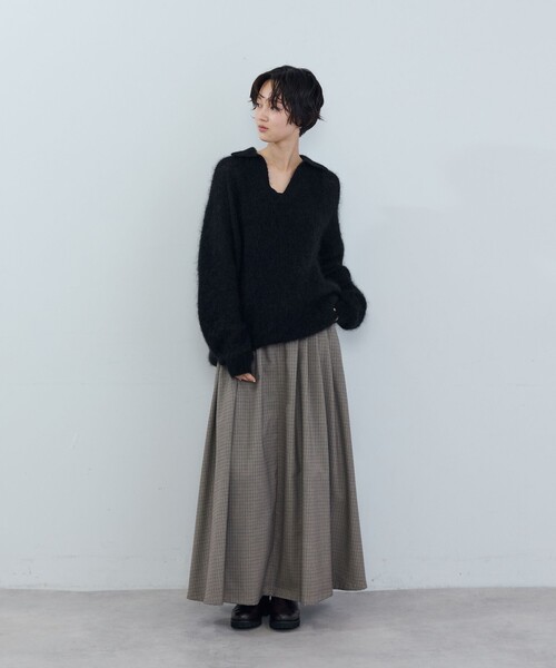 ADIEU TRISTESSE（アデュートリステス）の「《石上美津江さんコラボ》キッドモヘア片畦ポロニット（ニット/セーター・レディース・ブラウン/ピンク/ブラック・FREE）」の20枚目の写真