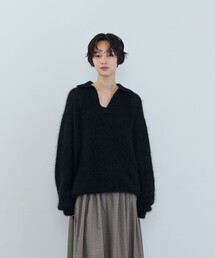 《石上美津江さんコラボ》キッドモヘヤ片畦ポロニット