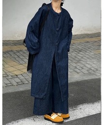 デニムロングトップスワイドパンツセットアップ