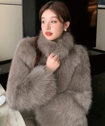 フェイクファー フルジップ スタンドカラー ブルゾン