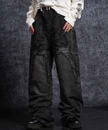 グランジ セミワイド ストレートデニムパンツ / Grunge Semi-Wide Straight Denim Pants