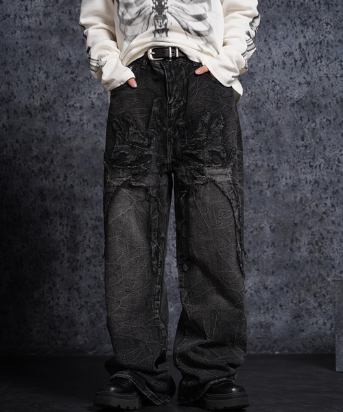 1111clothing(ワンフォークロージング)の「グランジ セミワイド ストレートデニムパンツ / Grunge Semi-Wide Straight Denim Pants(デニムパンツ・メンズ・ブラック・L/M)」の15枚目の写真