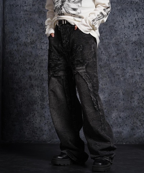 1111clothing(ワンフォークロージング)の「グランジ セミワイド ストレートデニムパンツ / Grunge Semi-Wide Straight Denim Pants(デニムパンツ・メンズ・ブラック・L/M)」の16枚目の写真