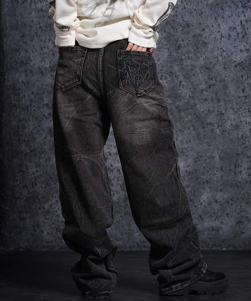 1111clothing(ワンフォークロージング)の「グランジ セミワイド ストレートデニムパンツ / Grunge Semi-Wide Straight Denim Pants(デニムパンツ・メンズ・ブラック・L/M)」の18枚目の写真