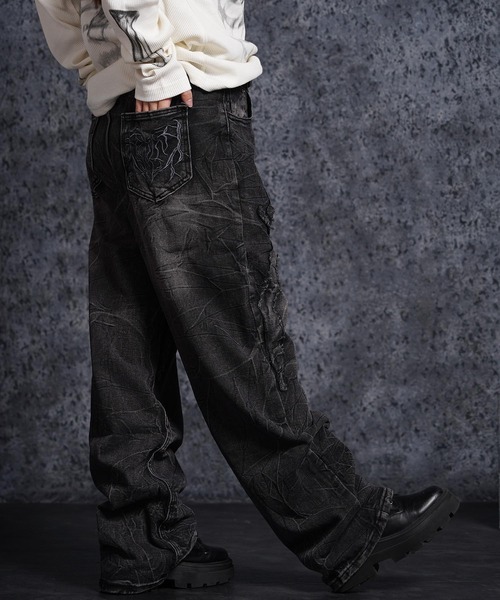 1111clothing(ワンフォークロージング)の「グランジ セミワイド ストレートデニムパンツ / Grunge Semi-Wide Straight Denim Pants(デニムパンツ・メンズ・ブラック・L/M)」の20枚目の写真