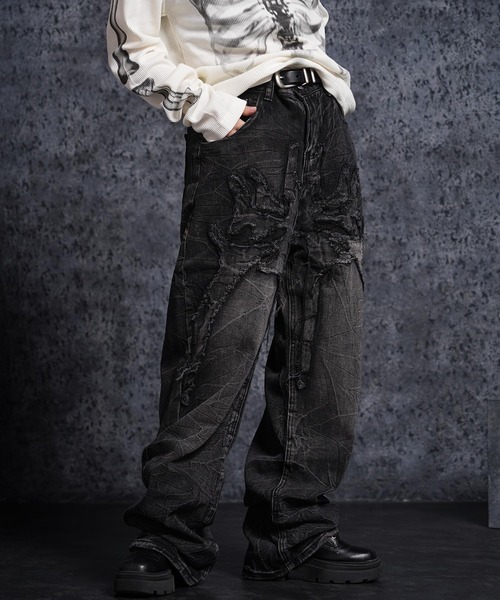 1111clothing(ワンフォークロージング)の「グランジ セミワイド ストレートデニムパンツ / Grunge Semi-Wide Straight Denim Pants(デニムパンツ・メンズ・ブラック・L/M)」の21枚目の写真