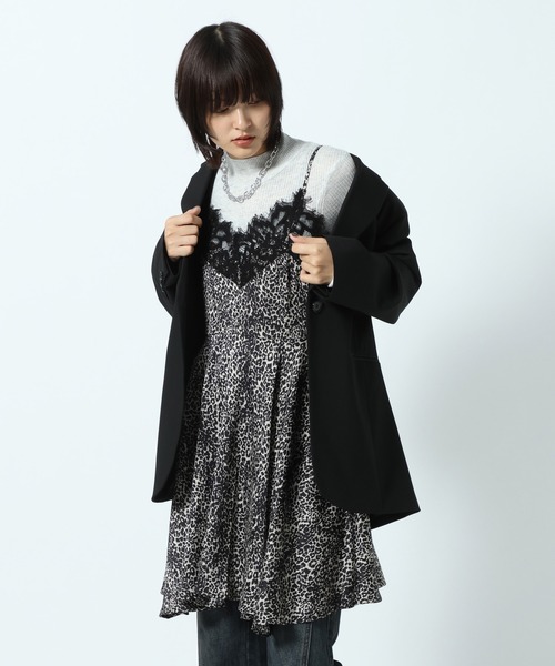 PAGEBOY(ページボーイ)の「レースドッキングチュニックキャミワンピース(ワンピース・レディース・ブラック/レオパード・FREE)」の2枚目の写真