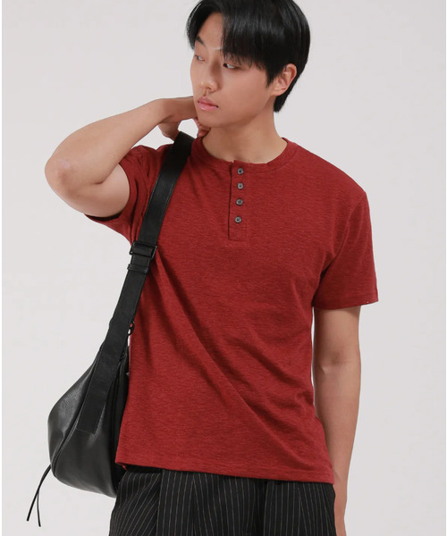 DEVELOVE(デヴローブ)の「スラブヘンリーネック半袖Tシャツ_バーガンディ(Tシャツ/カットソー・メンズ・バーガンディー・LARGE/MEDIUM/XX-LARGE/X-LARGE)」の1枚目の写真