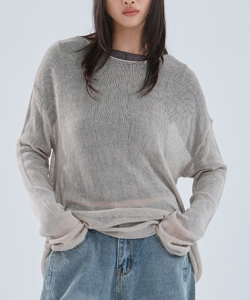 QUEEN SHOP（クイーンショップ）の「透かし編みワイドニットトップス（ニット/セーター・レディース・ダークブルー/ブラック/ライトグレー/レッド/ベージュ・FREE）」の7枚目の写真