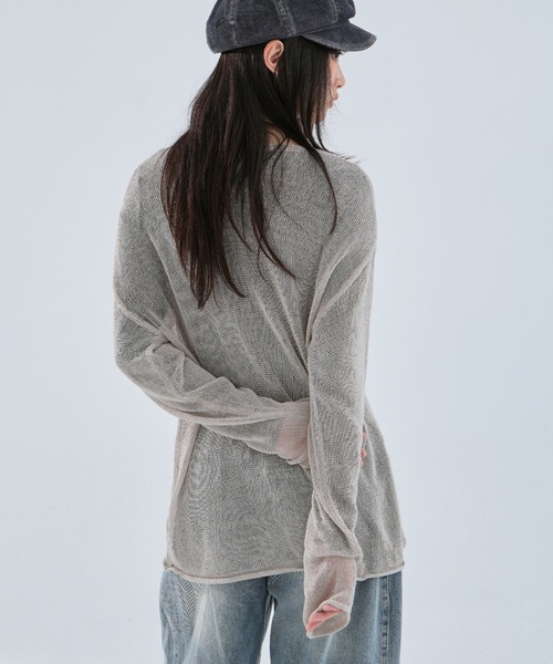 QUEEN SHOP（クイーンショップ）の「透かし編みワイドニットトップス（ニット/セーター・レディース・ダークブルー/ブラック/ライトグレー/レッド/ベージュ・FREE）」の10枚目の写真