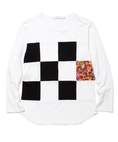 rehacer STAND(レアセルスタンド)の「Flower Checker Cutsew Made in Japan(Tシャツ/カットソー・メンズ・ブラック/ホワイト・LARGE/SMALL/MEDIUM)」の5枚目の写真