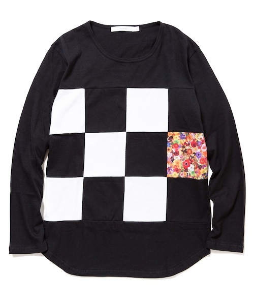 rehacer STAND(レアセルスタンド)の「Flower Checker Cutsew Made in Japan(Tシャツ/カットソー・メンズ・ブラック/ホワイト・LARGE/SMALL/MEDIUM)」の6枚目の写真