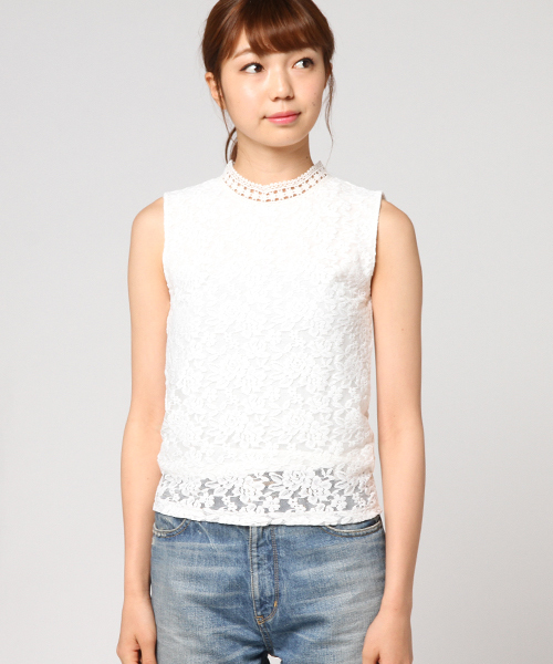 dazzlin（ダズリン）の「ハイネックレースノースリトップス（シャツ/ブラウス・レディース・ブラウン/ピンク/ブラック/マスタード/オフホワイト・FREE）」の16枚目の写真