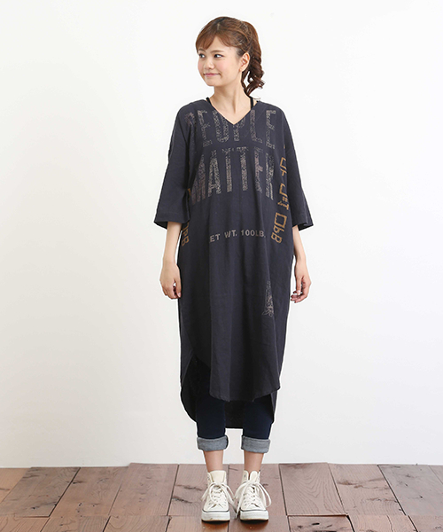 CUBE SUGAR（キューブシュガー）の「綿麻天竺×布帛Vネックワンピース（ワンピース・レディース・ホワイト/ネイビー/ナチュラル・M）」の3枚目の写真