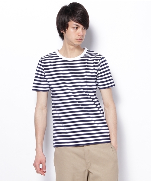 BEAUTY&YOUTH UNITED ARROWS(ビューティーアンドユースユナイテッドアローズ)の「BY ボーダー クルーネック S/SL◆(Tシャツ/カットソー・メンズ・ブラック/オレンジ/ライム/ロイヤルブルー/パープル・LARGE/MEDIUM/SMALL/X-LARGE)」の1枚目の写真