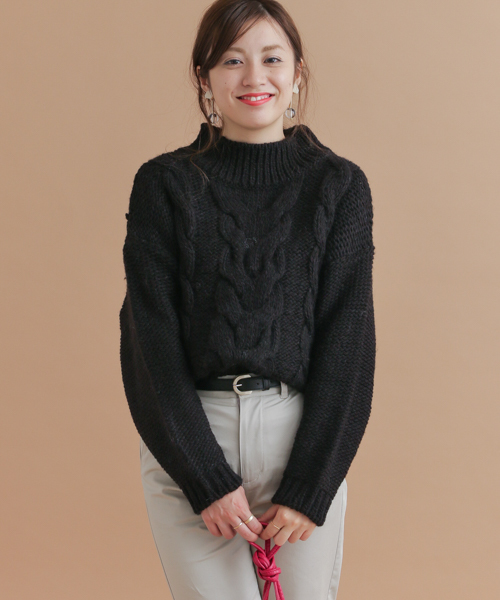 URBAN RESEARCH Sonny Label（アーバンリサーチサニーレーベル）の「ケーブルハンドニット（ニット/セーター・レディース・ブラック/オフホワイト/オレンジ・FREE）」の3枚目の写真