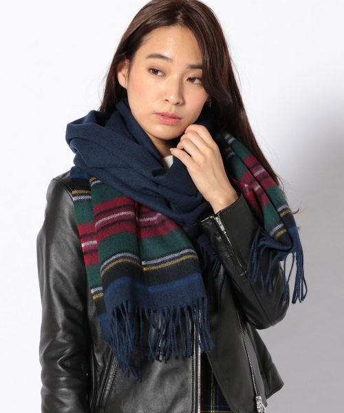 SHIPS BLUESTORE（シップスブルーストア）の「JOHN SCOTT×SHIPS BLUESTORE:ラムズストライプストール（ストール/ショール・レディース・ネイビー/グレー/レッド・ONE SIZE）」の6枚目の写真