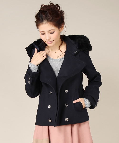 And A（アンドエー）の「フード付きPコート（ピーコート・レディース・ブラック/ベージュ/ネイビー・38）」の3枚目の写真