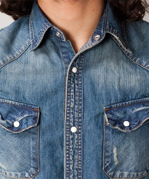 NANO universe（ナノユニバース）の「ヴィンテージデニムシャツ 7/S（シャツ/ブラウス・メンズ・ブルー/インディゴブルー・SMALL/MEDIUM/LARGE/X-LARGE）」の5枚目の写真