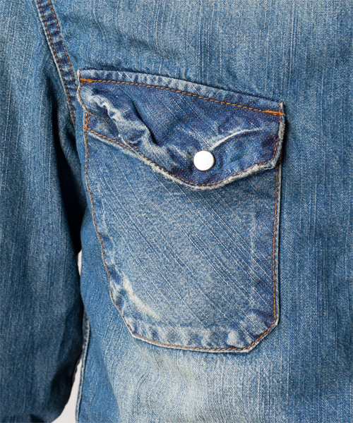 NANO universe（ナノユニバース）の「ヴィンテージデニムシャツ 7/S（シャツ/ブラウス・メンズ・ブルー/インディゴブルー・SMALL/MEDIUM/LARGE/X-LARGE）」の6枚目の写真