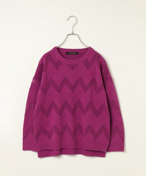 VENCEEXCHANGE（ヴァンスエクスチェンジ）の「柄編みゆるニット（ニット/セーター・レディース・ホワイト/ブラック/パープル・M）」の3枚目の写真