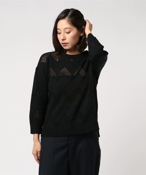 VENCEEXCHANGE（ヴァンスエクスチェンジ）の「柄編みゆるニット（ニット/セーター・レディース・ホワイト/ブラック/パープル・M）」の7枚目の写真