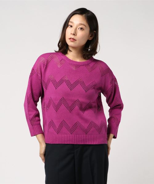 VENCEEXCHANGE（ヴァンスエクスチェンジ）の「柄編みゆるニット（ニット/セーター・レディース・ホワイト/ブラック/パープル・M）」の8枚目の写真