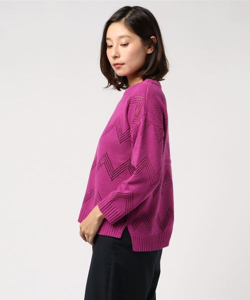 VENCEEXCHANGE（ヴァンスエクスチェンジ）の「柄編みゆるニット（ニット/セーター・レディース・ホワイト/ブラック/パープル・M）」の4枚目の写真