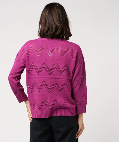 VENCEEXCHANGE（ヴァンスエクスチェンジ）の「柄編みゆるニット（ニット/セーター・レディース・ホワイト/ブラック/パープル・M）」の5枚目の写真